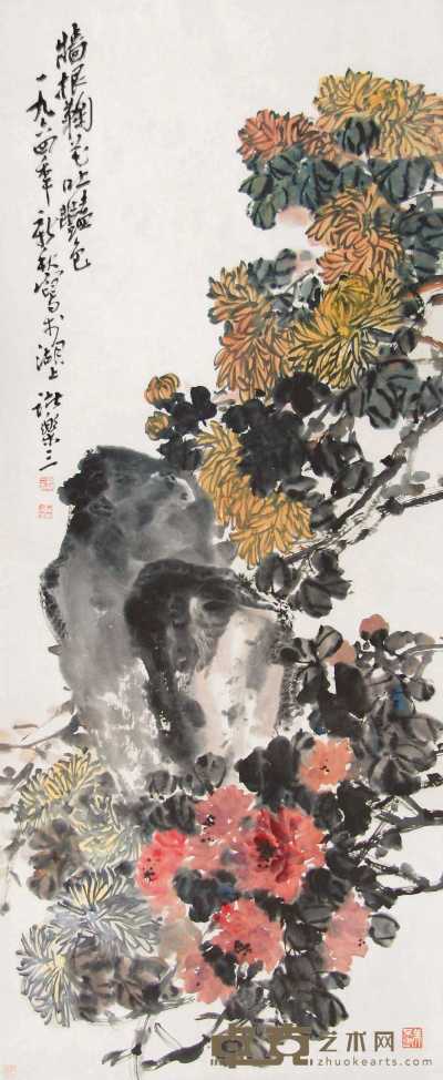 诸乐三 花卉 立轴 132×56cm